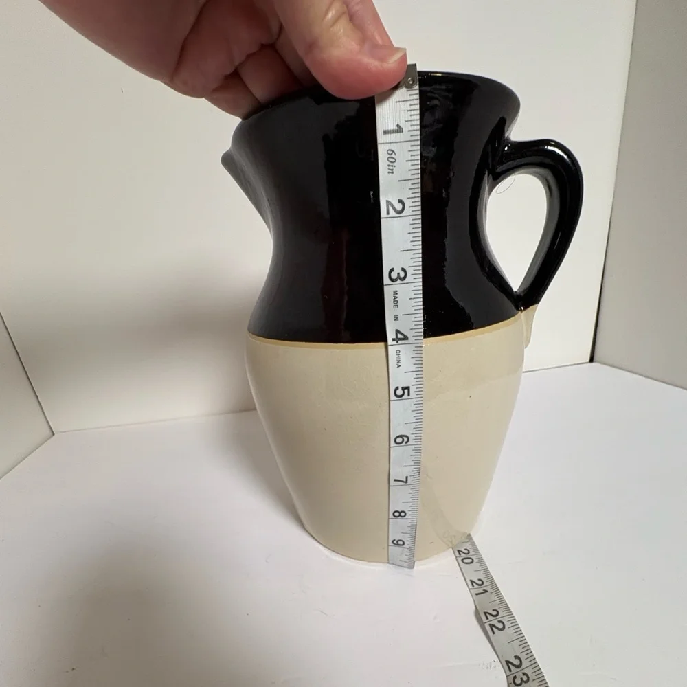 Vintage 1970s Two Tone Pottery Pitcher Made in USA